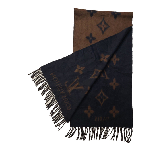 LOUIS VUITTON LV Reykjavik Brown-on-Black Reversible Cashmere Scarf Pre-owned - Picture 7 of 9
